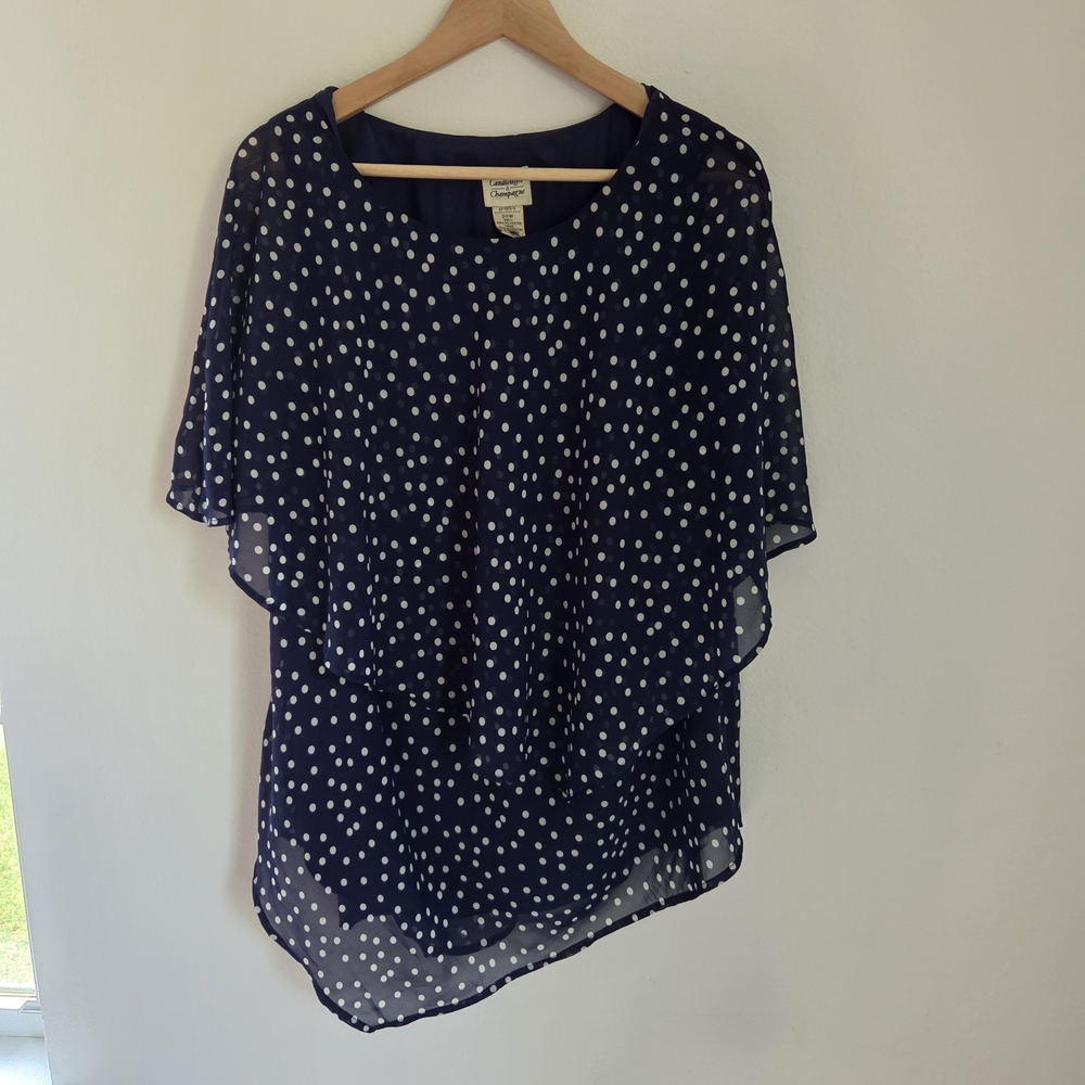 Charming Navy Polka Dot Blouse - Lightweight Women's Top 20W Plus Tank Shirt